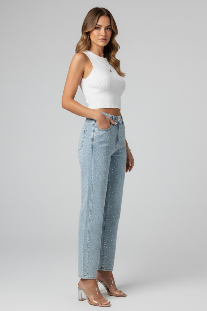 Daniela | Damen High-Waist Shimmer Straight-Leg Jeans
