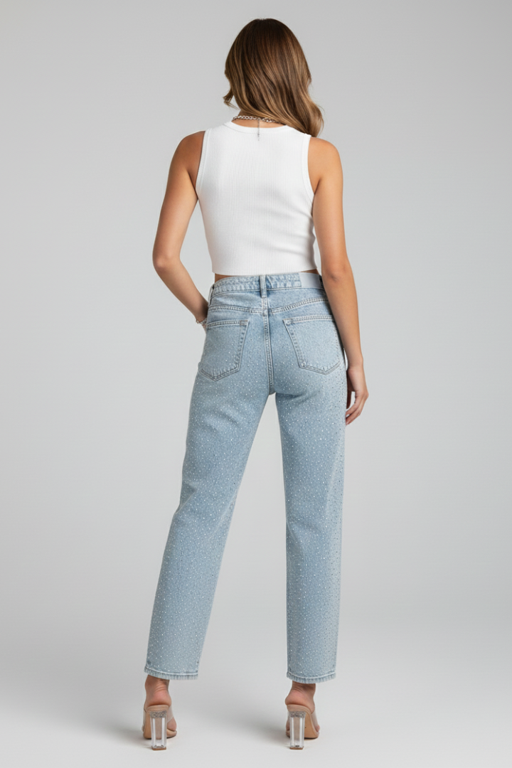 Daniela | Damen High-Waist Shimmer Straight-Leg Jeans
