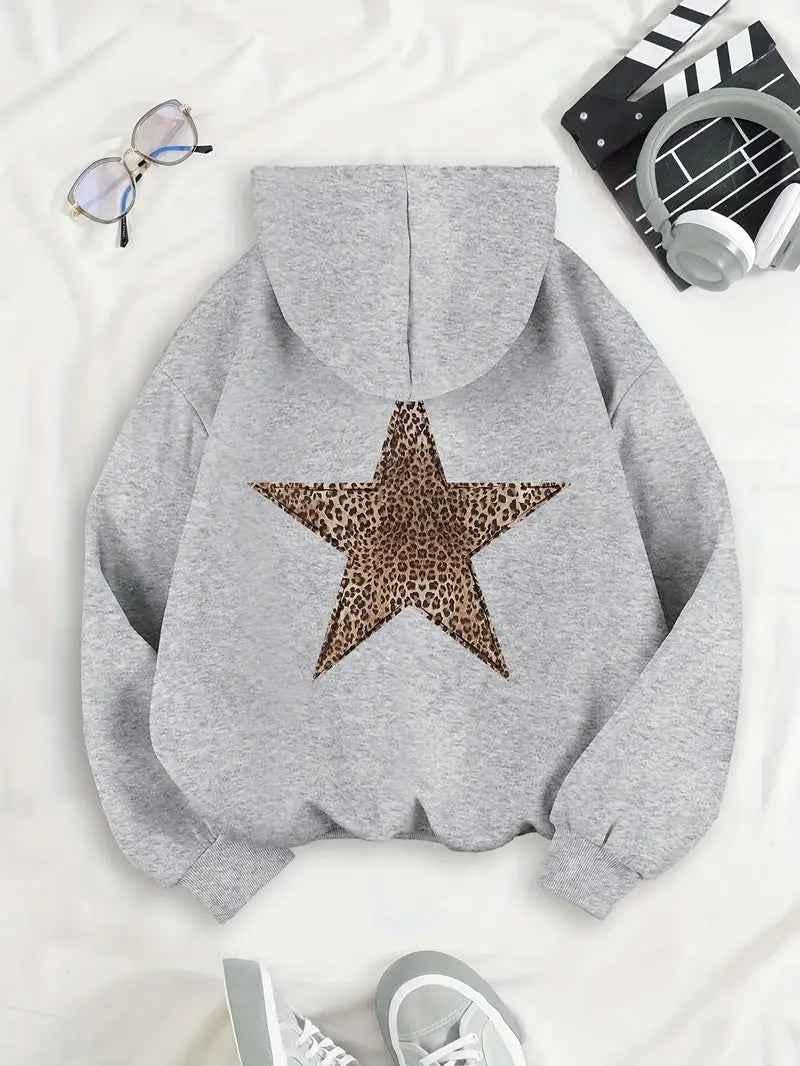 Hoodie Damen | Leopardenstern-Rückenmotiv & Cleanes Finish