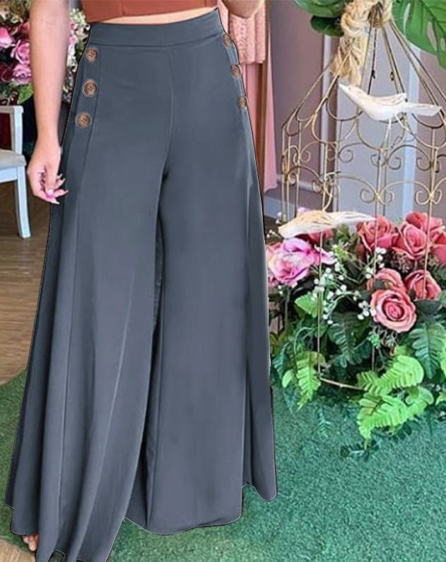 Hose Damen | Weite Palazzo-Hose mit Knopfdetails