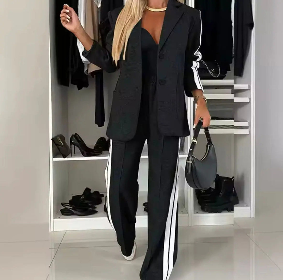 Hosenanzug Damen | Blazer Damen | Seitenstreifen & langer Schnitt für streckende Linie
