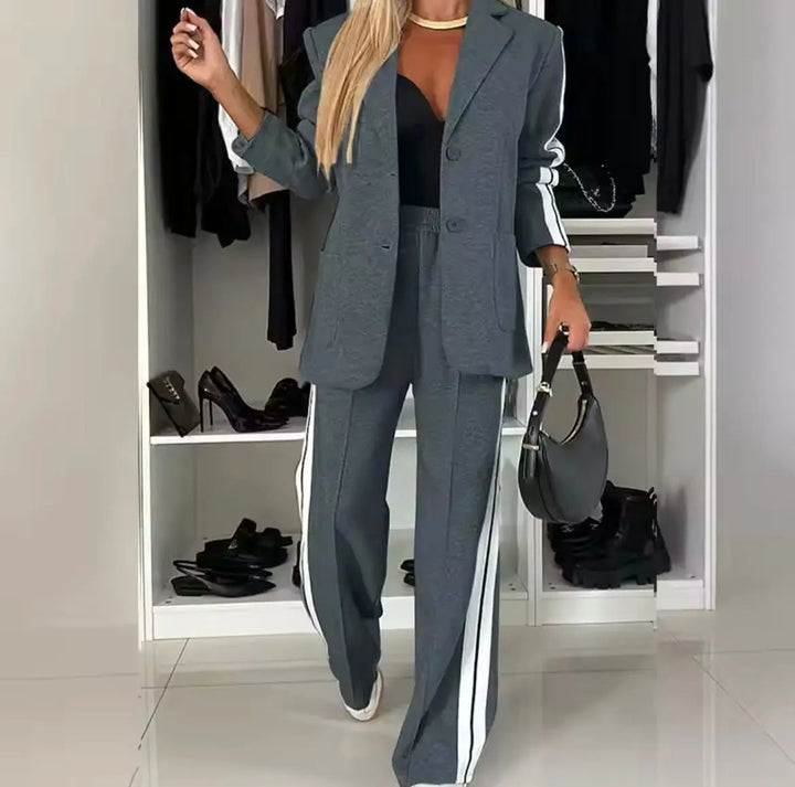 Hosenanzug Damen | Blazer Damen | Seitenstreifen & langer Schnitt für streckende Linie