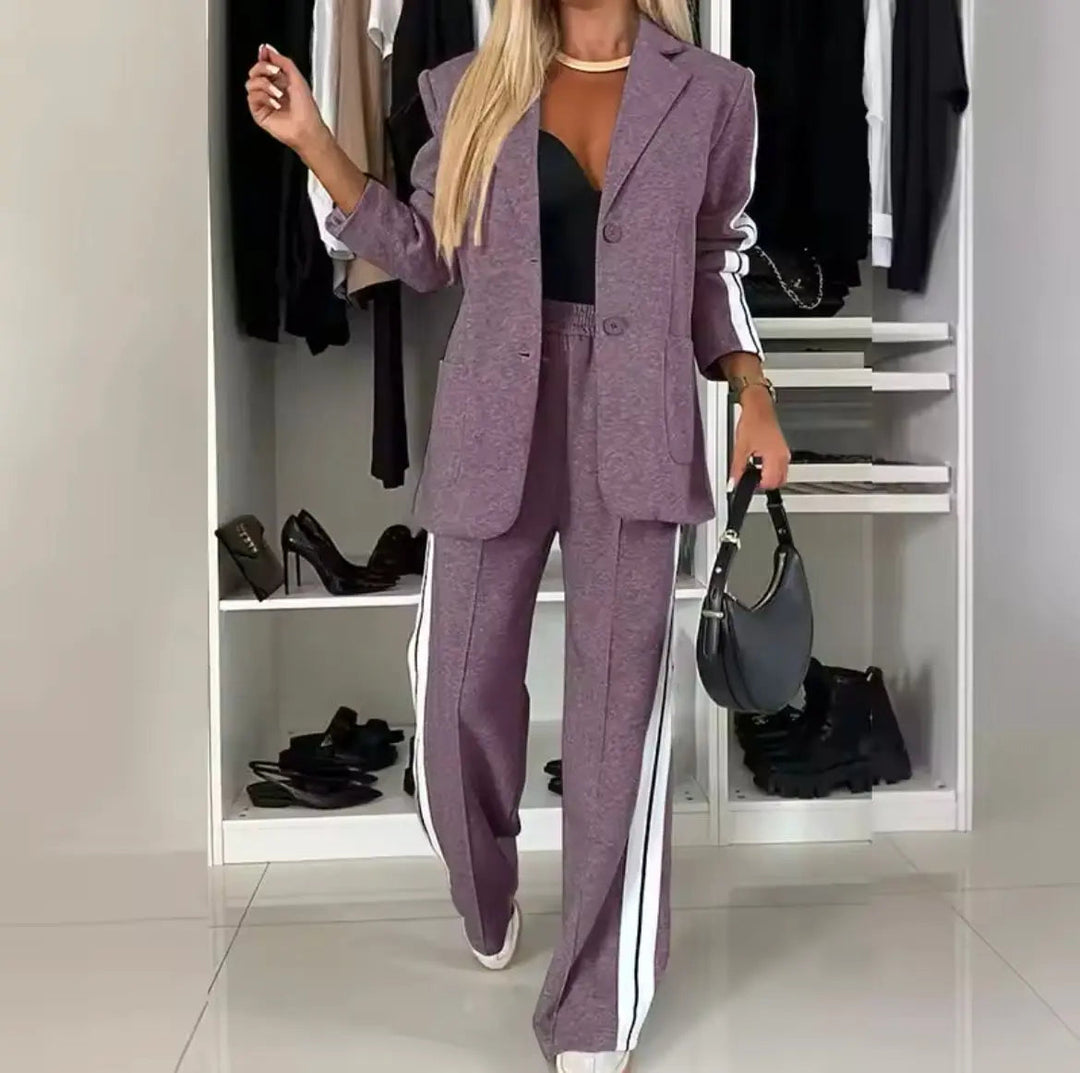 Hosenanzug Damen | Blazer Damen | Seitenstreifen & langer Schnitt für streckende Linie