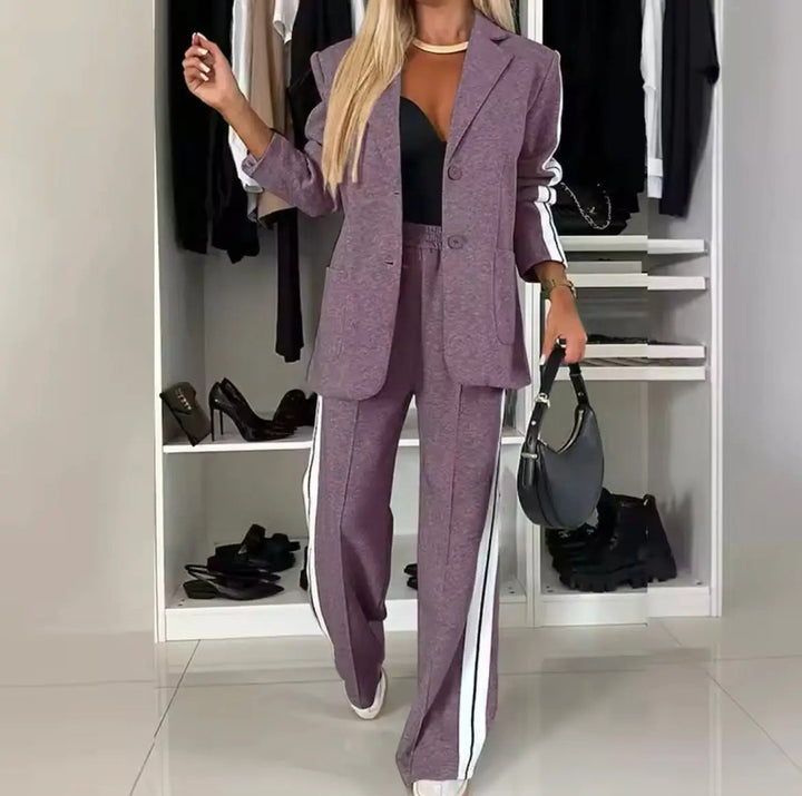 Hosenanzug Damen | Blazer Damen | Seitenstreifen & langer Schnitt für streckende Linie