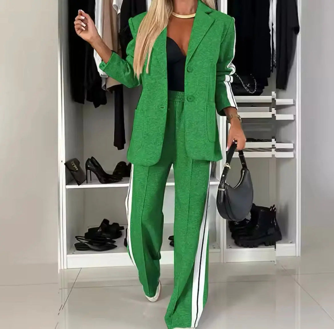 Hosenanzug Damen | Blazer Damen | Seitenstreifen & langer Schnitt für streckende Linie