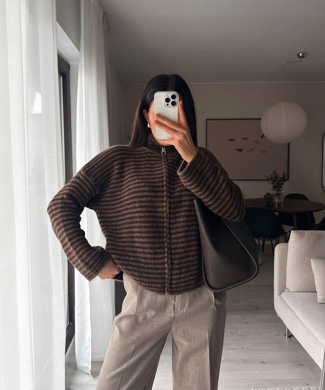 Zip Strickjacke Helena Streifen Braun Ladypolitan ♡