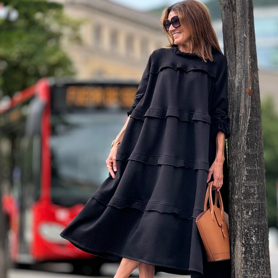 Damenkleid aus ägyptischer Baumwolle, schwarz
