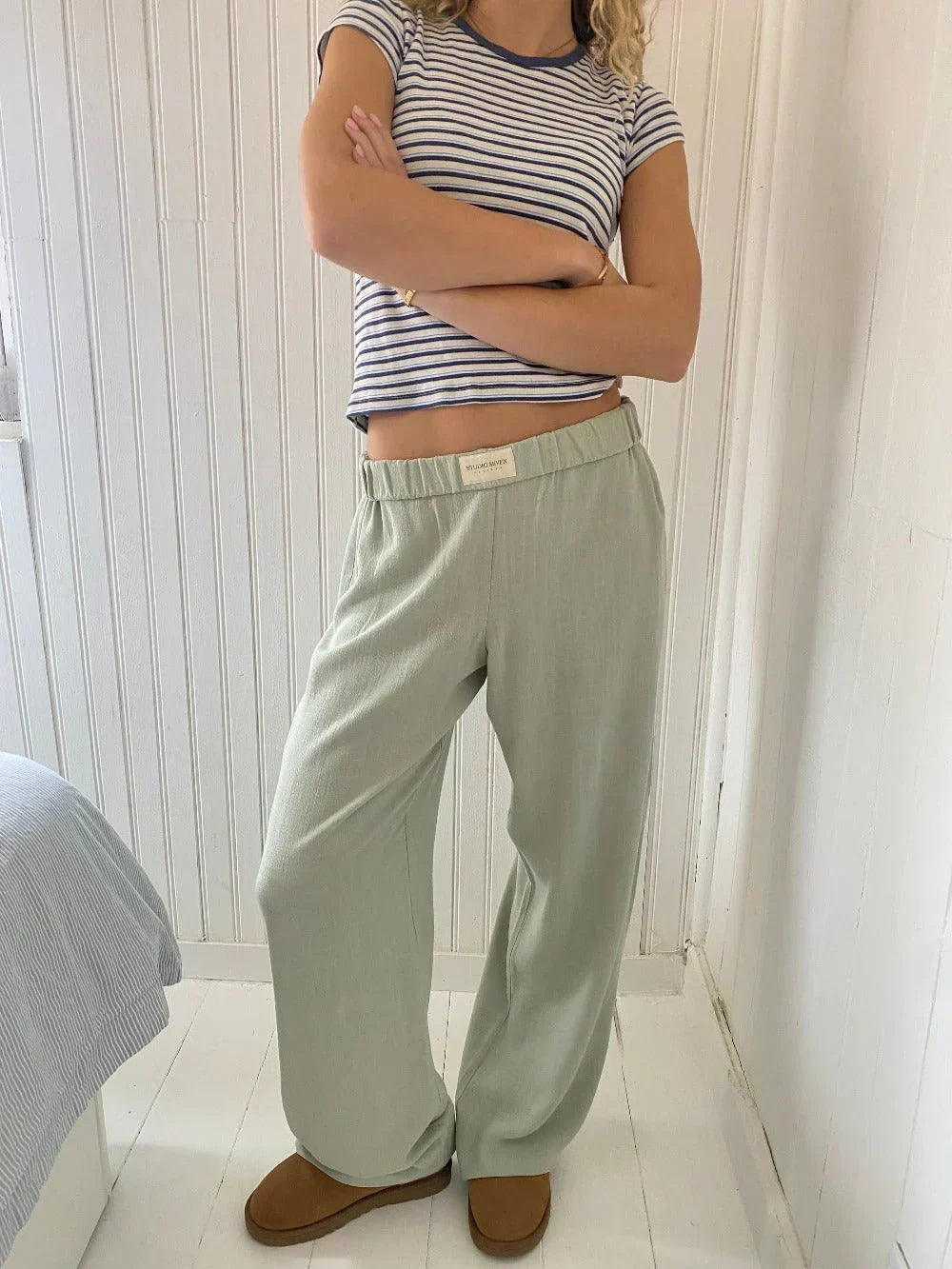 Loungehose Damen gestreift mit Elastikbund