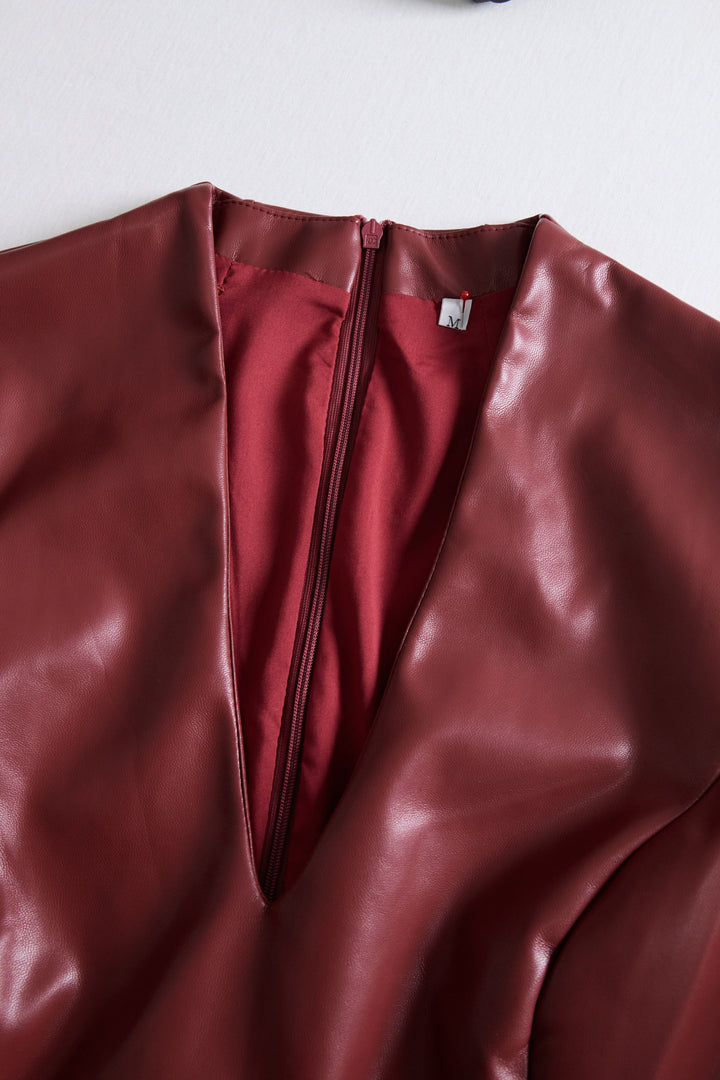 Schwarzes Bodycon-Kleid aus Kunstleder für Damen | Langarm