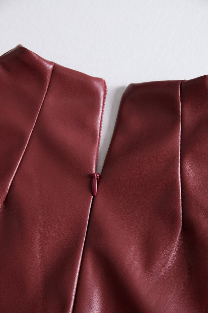 Schwarzes Bodycon-Kleid aus Kunstleder für Damen | Langarm
