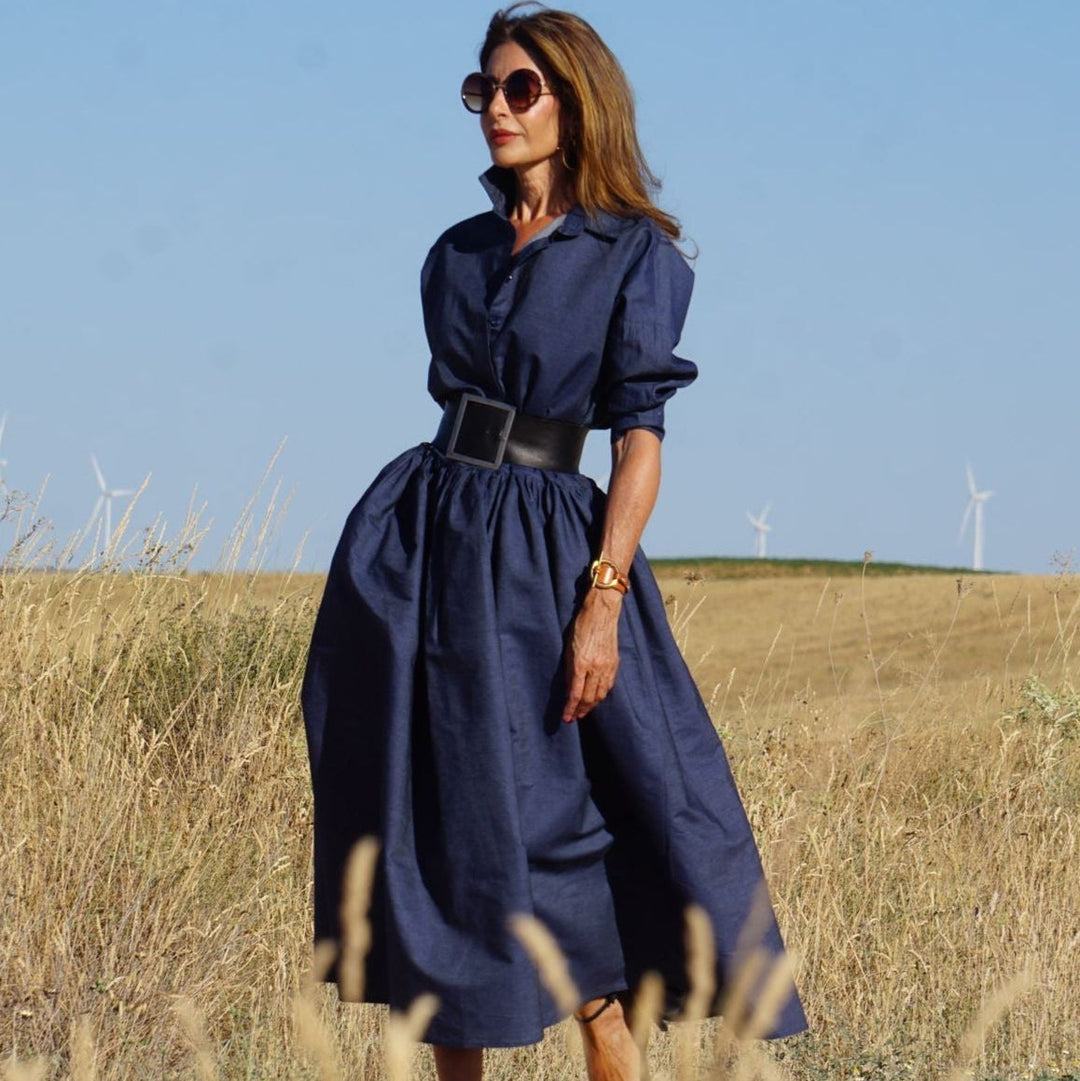 Damenkleid aus ägyptischer Baumwolle in Denim