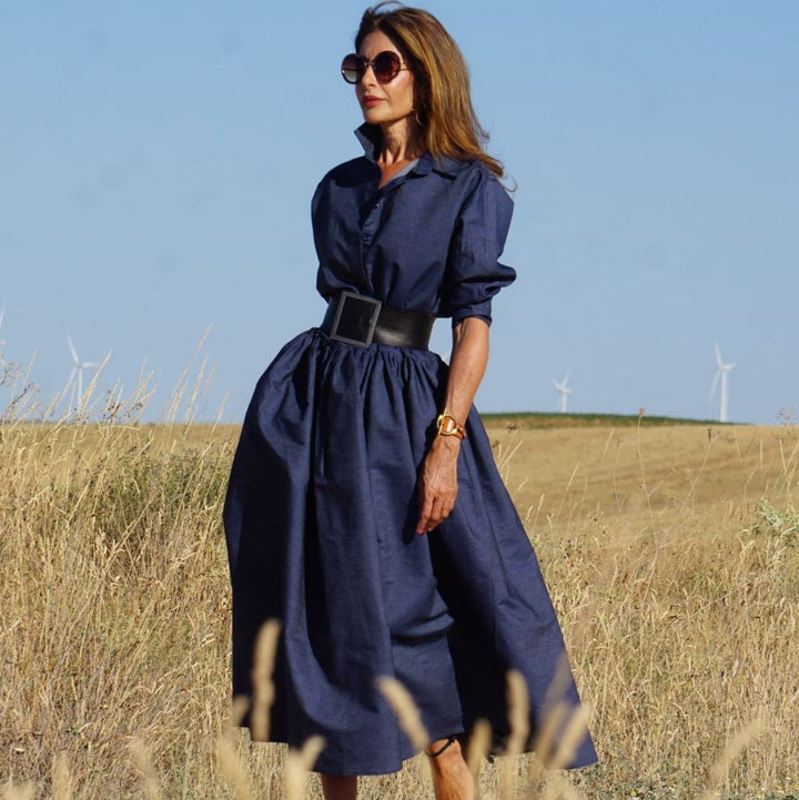 Damenkleid aus ägyptischer Baumwolle in Denim