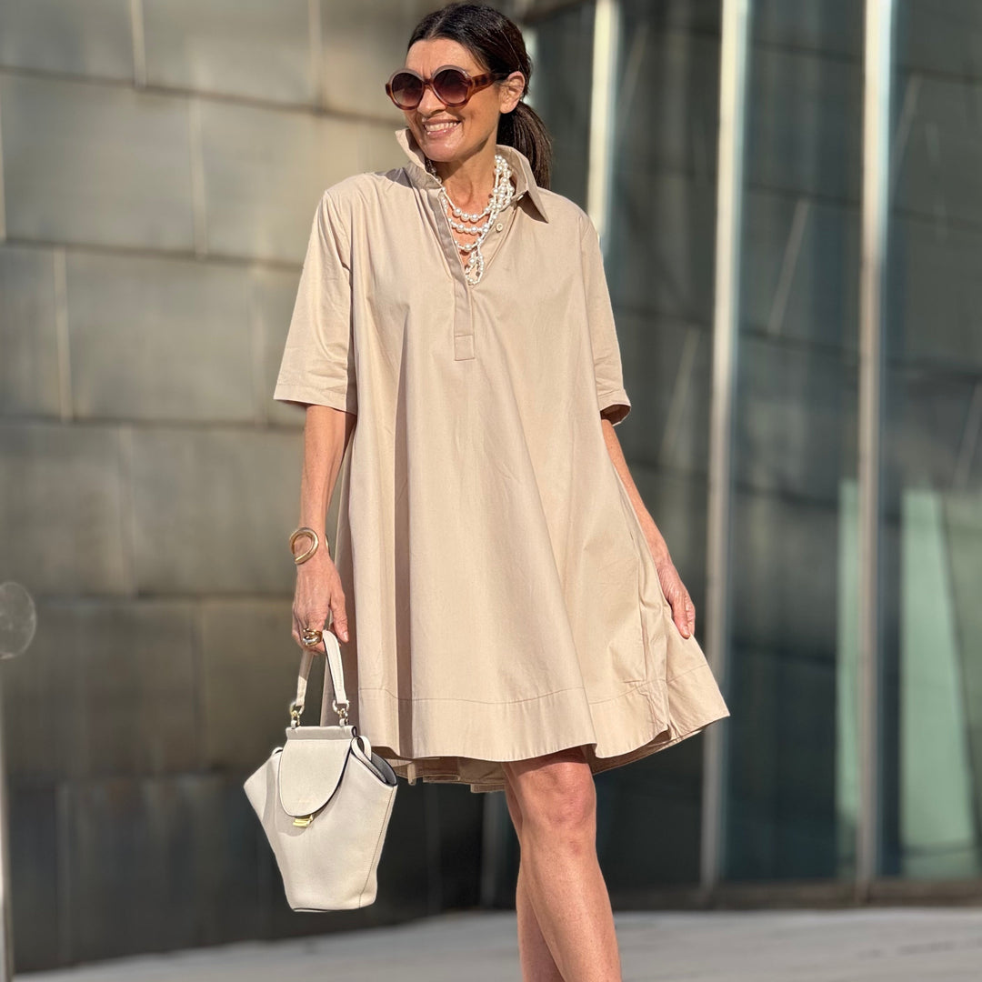Damenkleid aus ägyptischer Baumwolle in Beige
