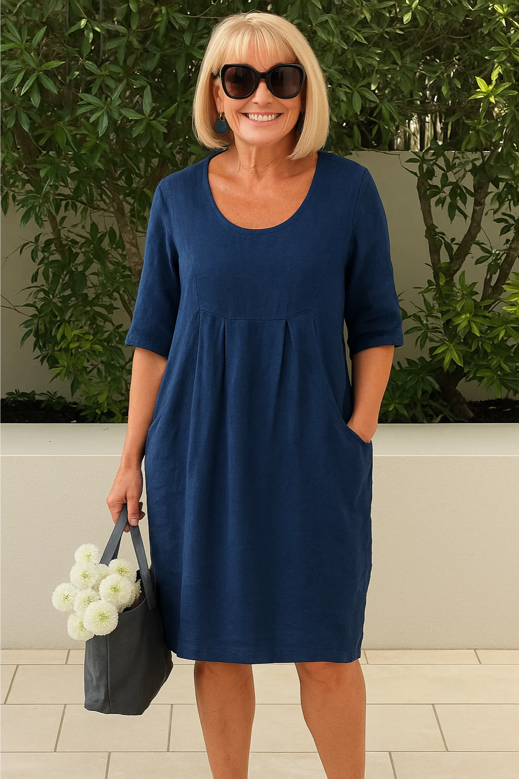 Irene | Elegantes, Atmungsaktives Damenkleid mit Rundhalsausschnitt und Seitentaschen 1