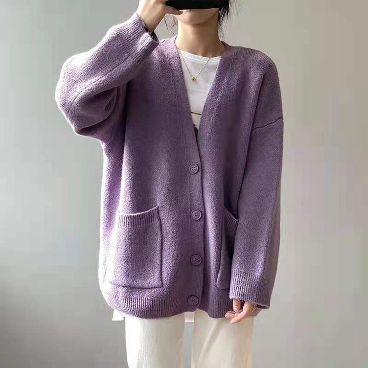 Ivy - Damen Pullover mit V-Ausschnitt, lang gestrickt