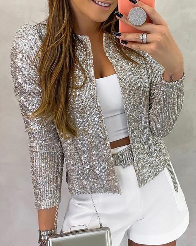 Jacke Damen offen mit Pailletten