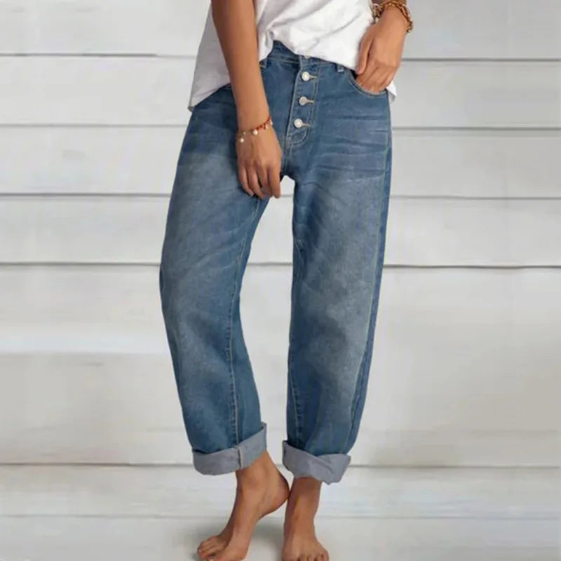 Jeans Damen weit mit Knopfleiste