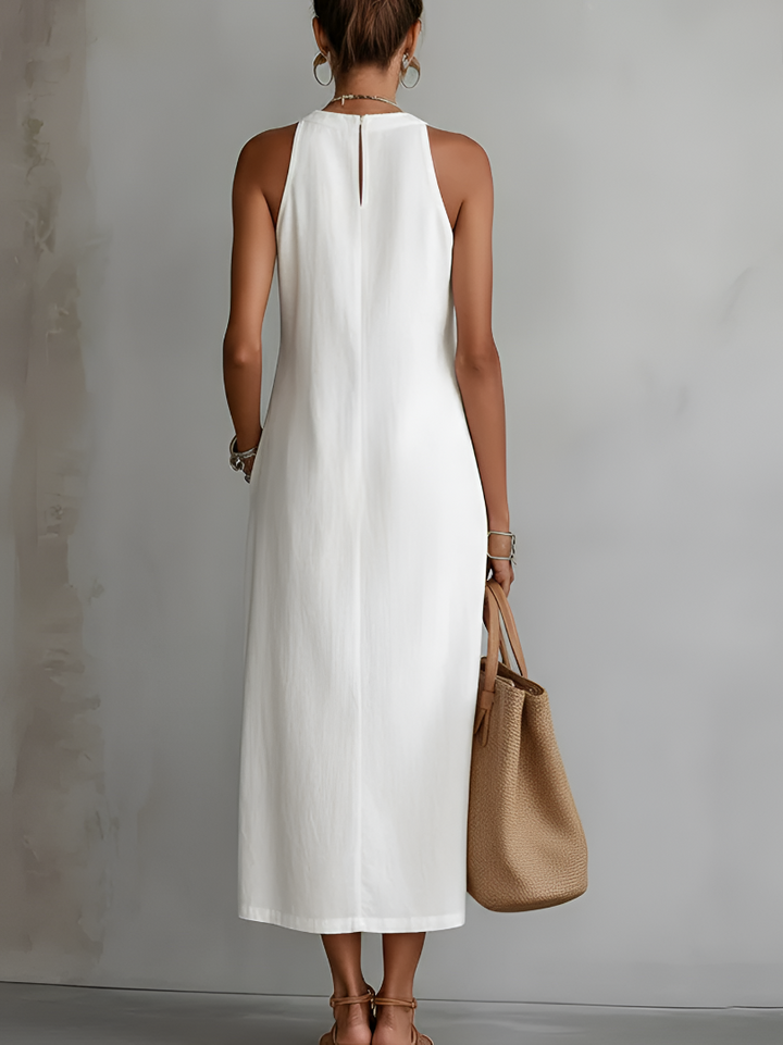 Juna | Atmungsaktives, Elegantes & Bequemes Damenkleid aus Leinen – Midi-Kleid mit Stehkragen 1