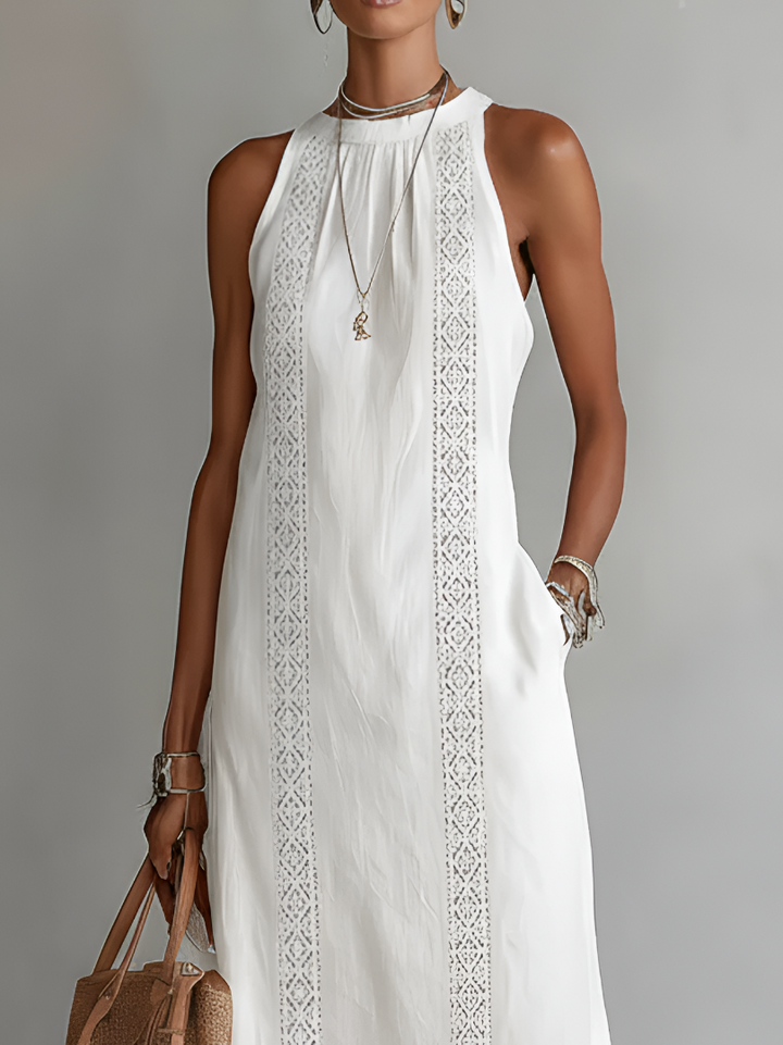Juna | Atmungsaktives, Elegantes & Bequemes Damenkleid aus Leinen – Midi-Kleid mit Stehkragen 2