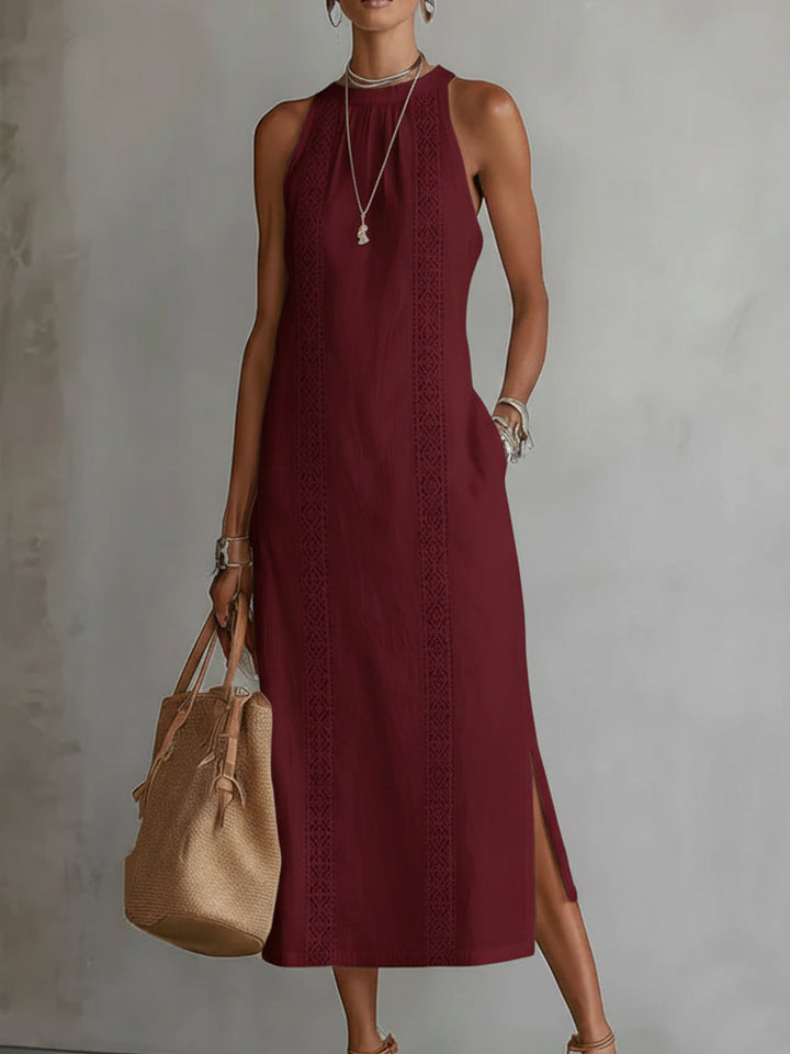 Juna | Atmungsaktives, Elegantes & Bequemes Damenkleid aus Leinen – Midi-Kleid mit Stehkragen 6