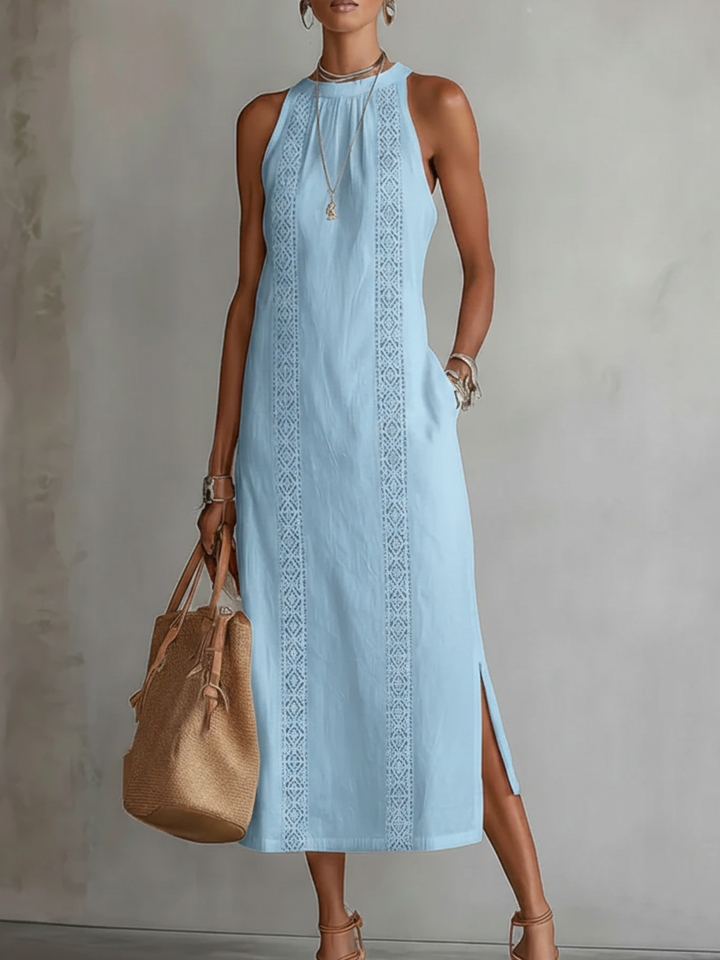 Juna | Atmungsaktives, Elegantes & Bequemes Damenkleid aus Leinen – Midi-Kleid mit Stehkragen 7