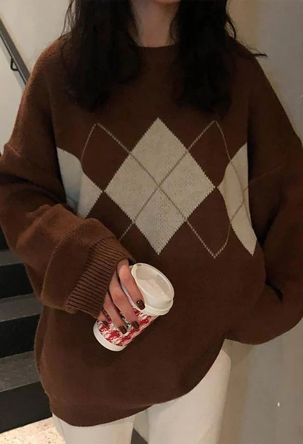 Klassischer Pullover mit Rautenmuster im Retro-Stil