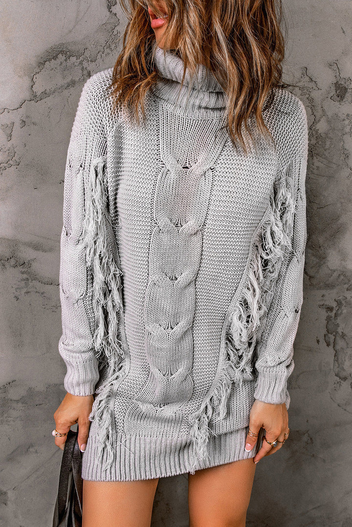 Klassisches Geripptes Strickkleid mit Rollkragen Für Frauen