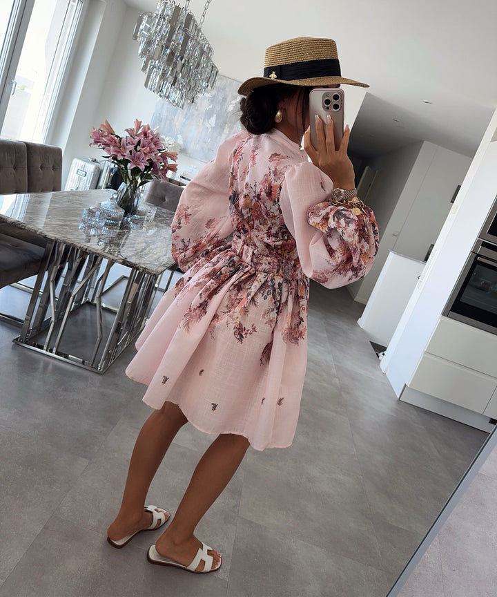 Leinen Baumwoll Kleid Nekia Blume Rosa Ladypolitan ♡