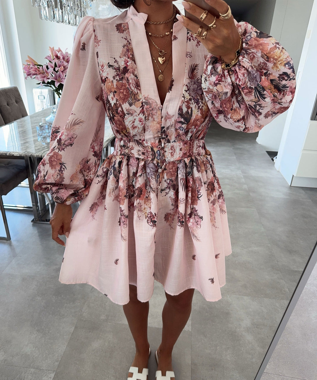 Leinen Baumwoll Kleid Nekia Blume Rosa Ladypolitan ♡