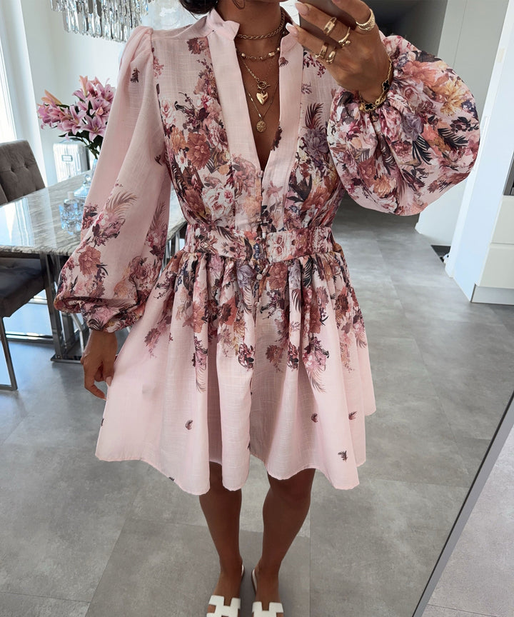 Leinen Baumwoll Kleid Nekia Blume Rosa Ladypolitan ♡