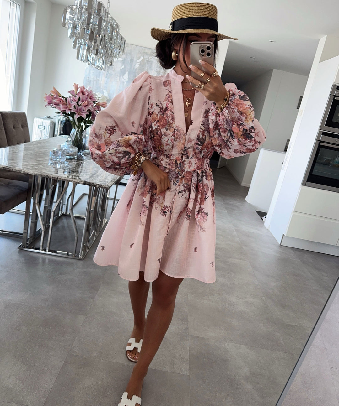 Leinen Baumwoll Kleid Nekia Blume Rosa Ladypolitan ♡