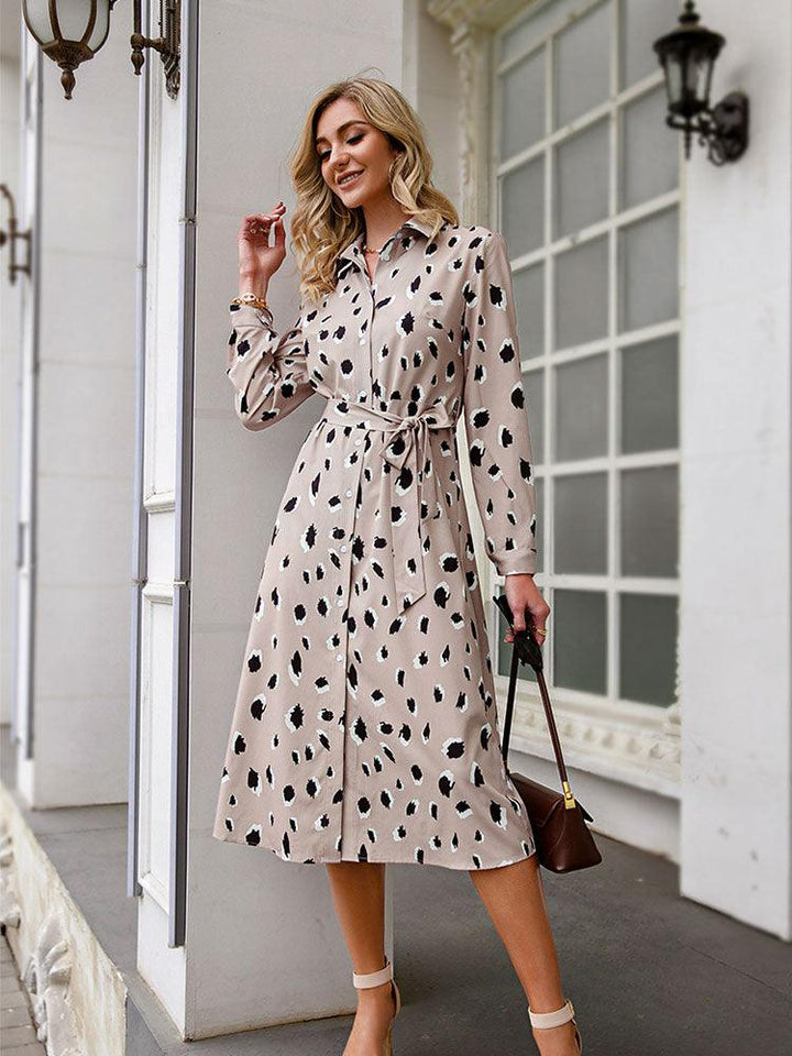Kleid mit Leopardenmuster Damen | Elegantes Hemdblusenkleid & Taillengürtel