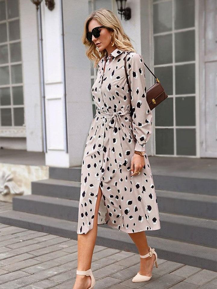 Kleid mit Leopardenmuster Damen | Elegantes Hemdblusenkleid & Taillengürtel