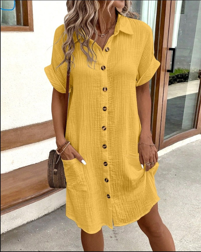 Knielanges Hemdkleid - Luftiges Sommerkleid aus Rayon und Baumwolle mit Taschen & Schnalle