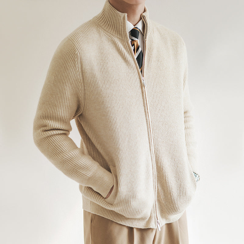Jan | Herren Frühling Strickpullover mit durchgehendem Reißverschluss und Rippstruktur
