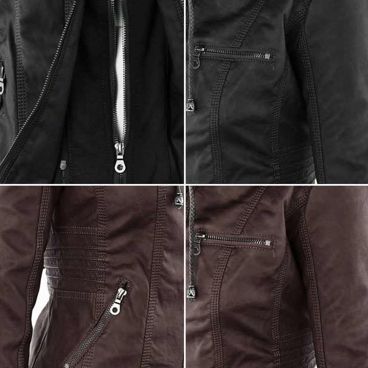 Kunstlederjacke mit Kapuze Tailliert Damen