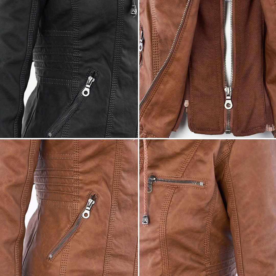 Kunstlederjacke mit Kapuze Tailliert Damen