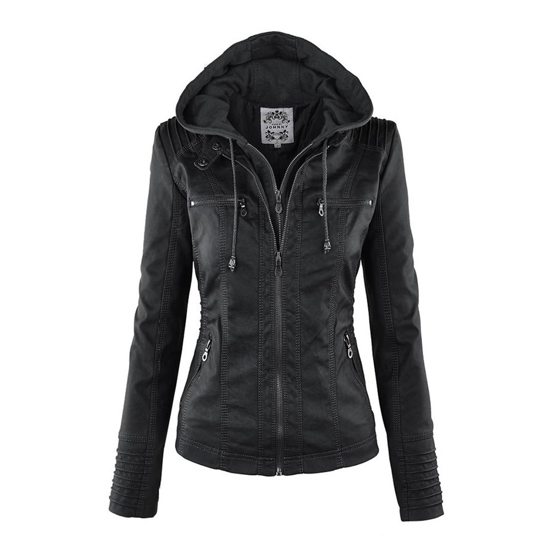 Kunstlederjacke mit Kapuze Tailliert Damen