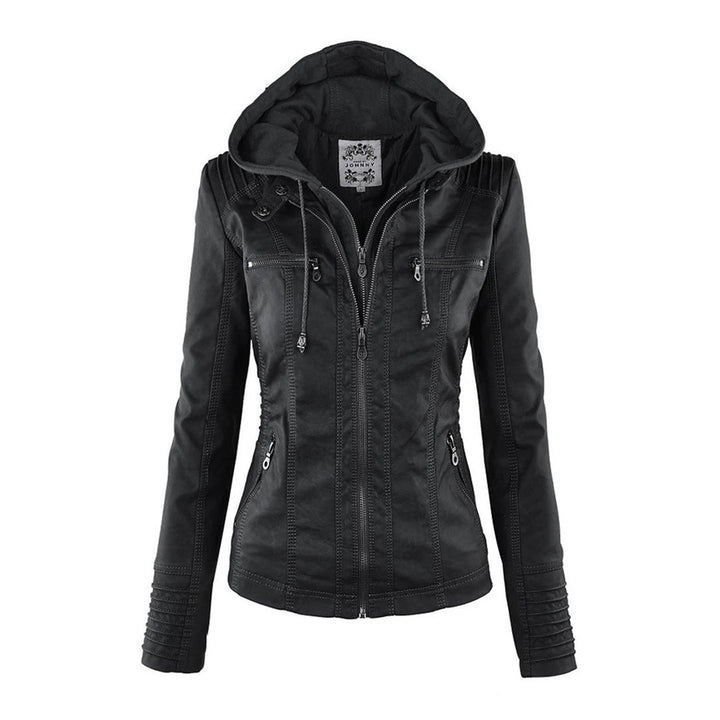 Kunstlederjacke mit Kapuze Tailliert Damen