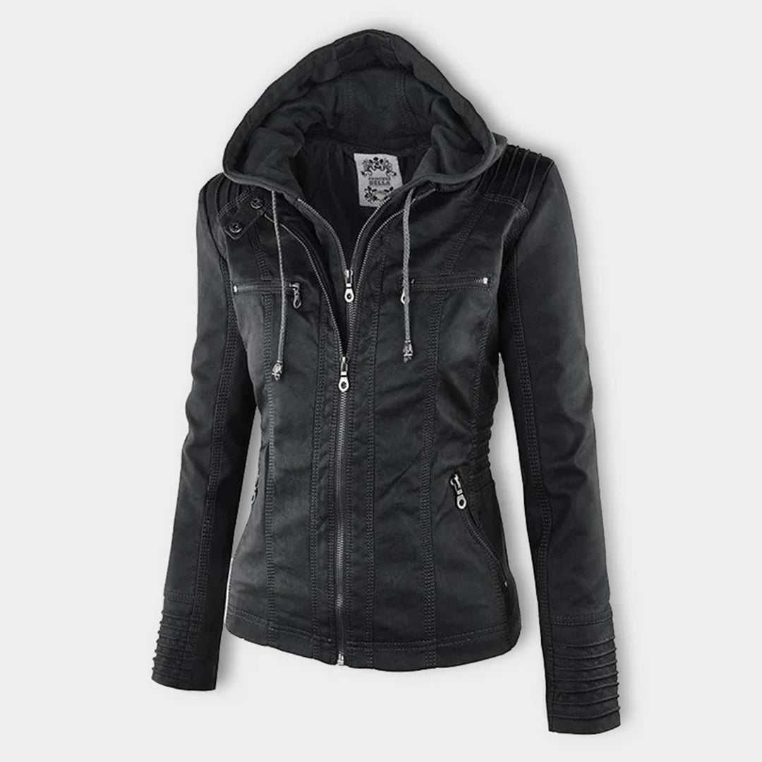 Kunstlederjacke mit Kapuze Tailliert Damen