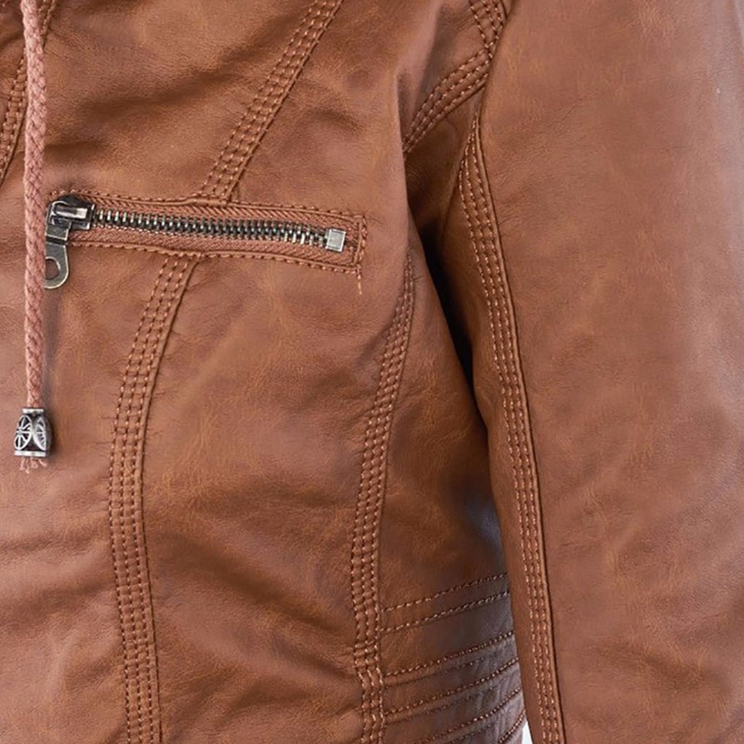 Kunstlederjacke mit Kapuze Tailliert Damen