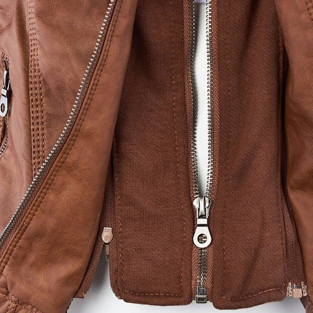 Kunstlederjacke mit Kapuze Tailliert Damen