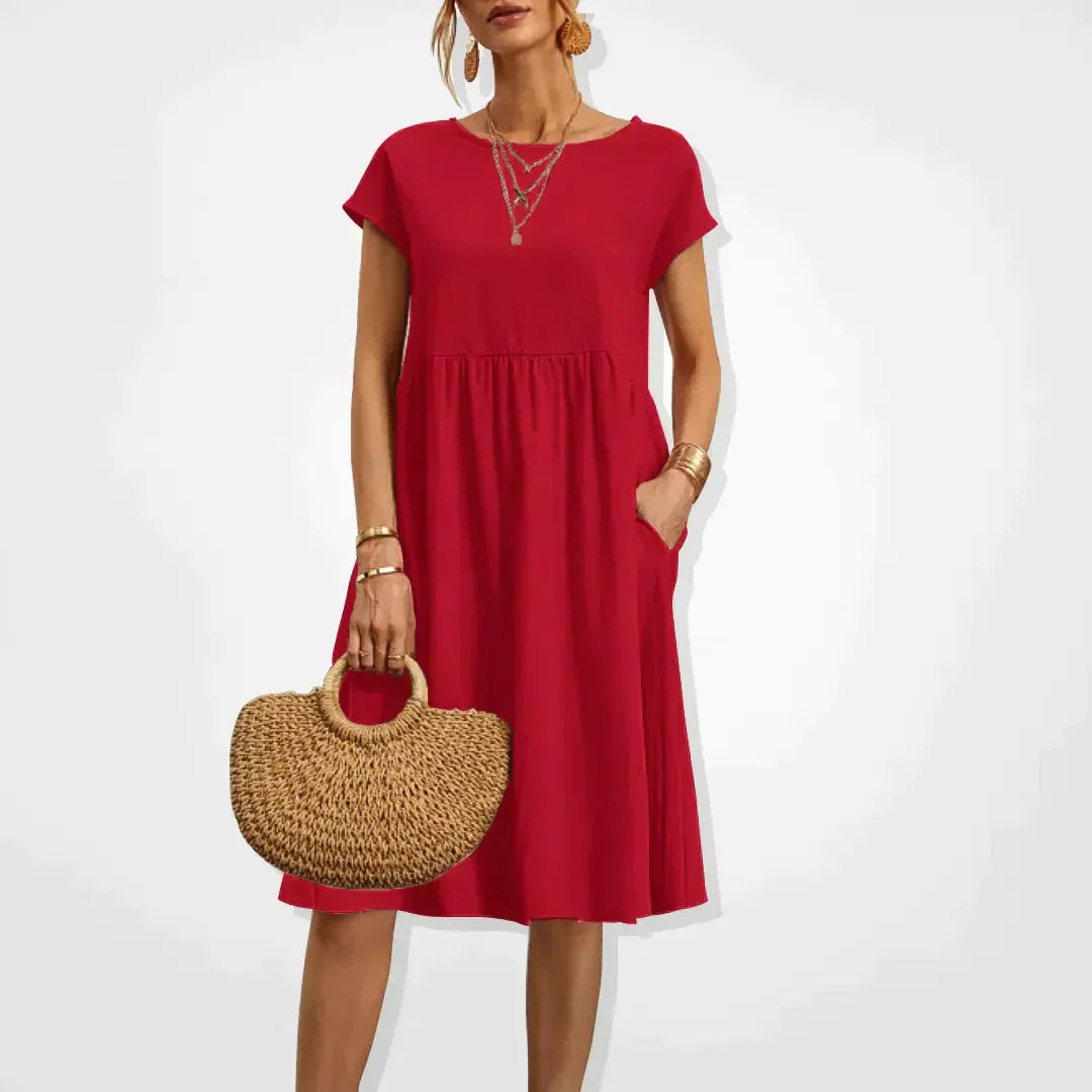Sommerkleider Damen Kurzarm mit Taschen
