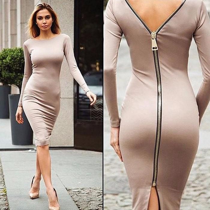 Langärmeliges Bleistiftkleid mit Rückenreißverschluss