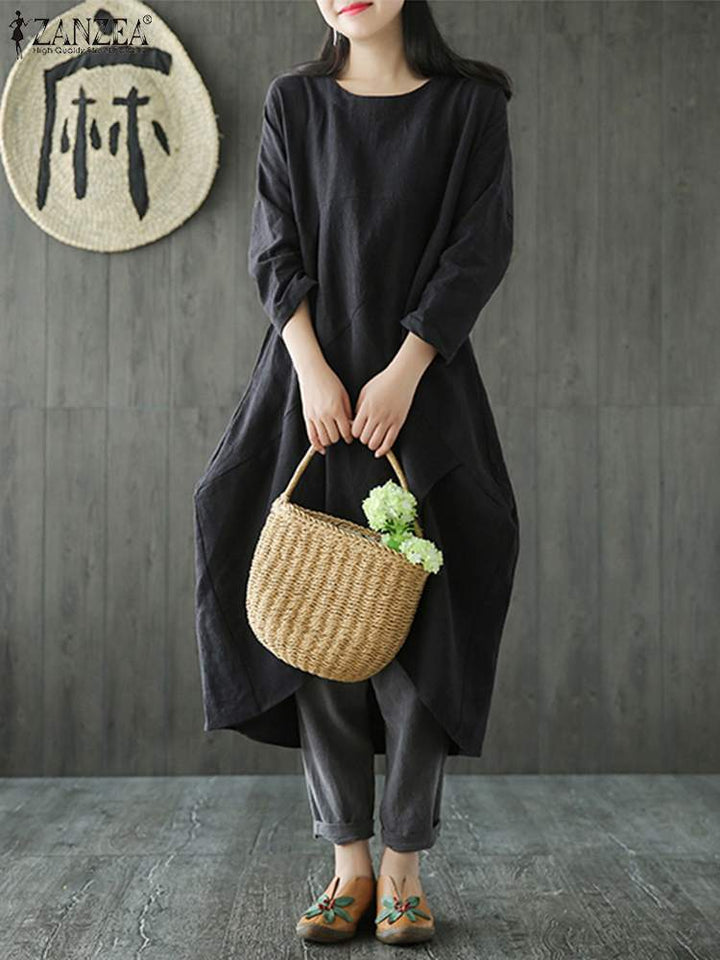 Langärmeliges unregelmäßiges Midikleid - Lozenda