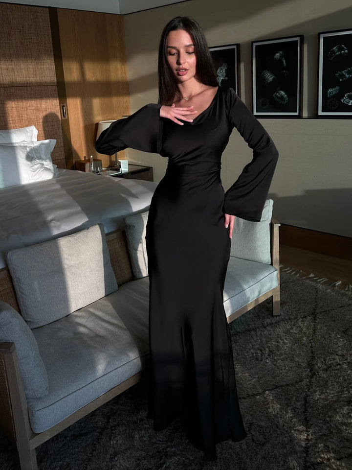 Langärmliges Maxikleid Damen | Figurbetonter Schnitt & Eleganter Fall