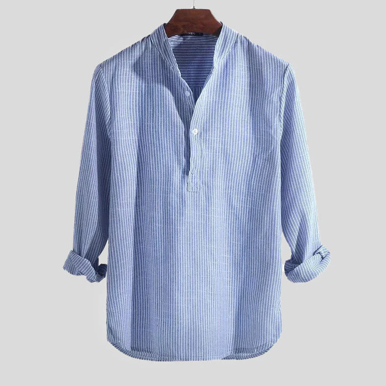 Langärmliges gestreiftes Shirt Herren | Henley-Ausschnitt & Luftiger Alltagskomfort