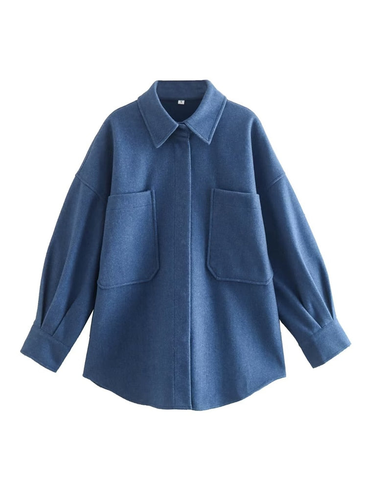 Lässige langärmelige Bluse mit Taschen