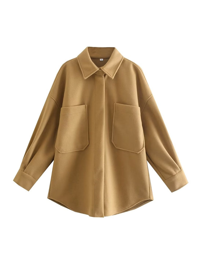 Lässige langärmelige Bluse mit Taschen