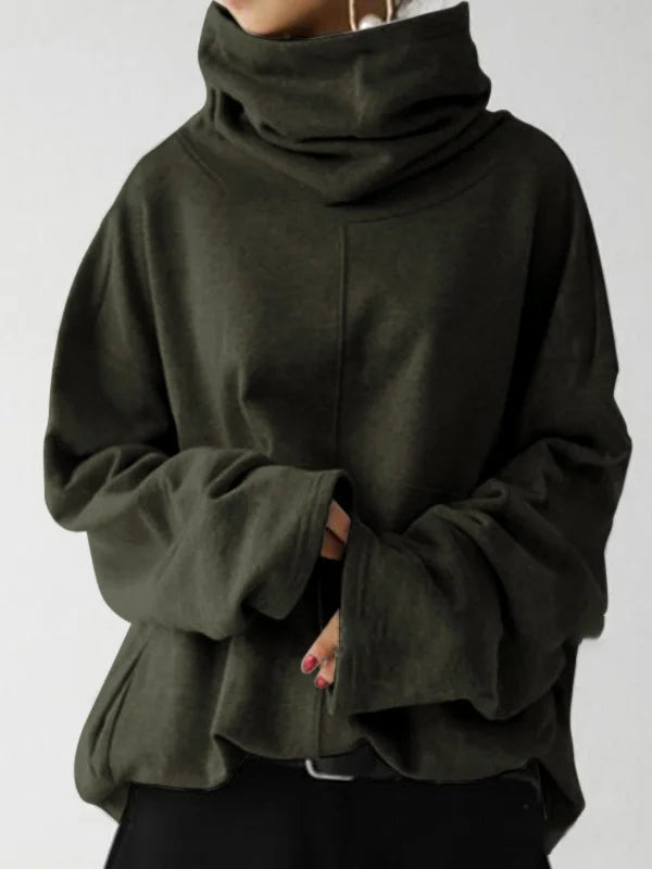 Lässiger, unifarbener Rollkragenpullover mit langen Ärmeln